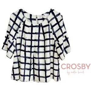Crosby by‎ Mollie Burch black and White windowpane plaid checkered Blouse size M